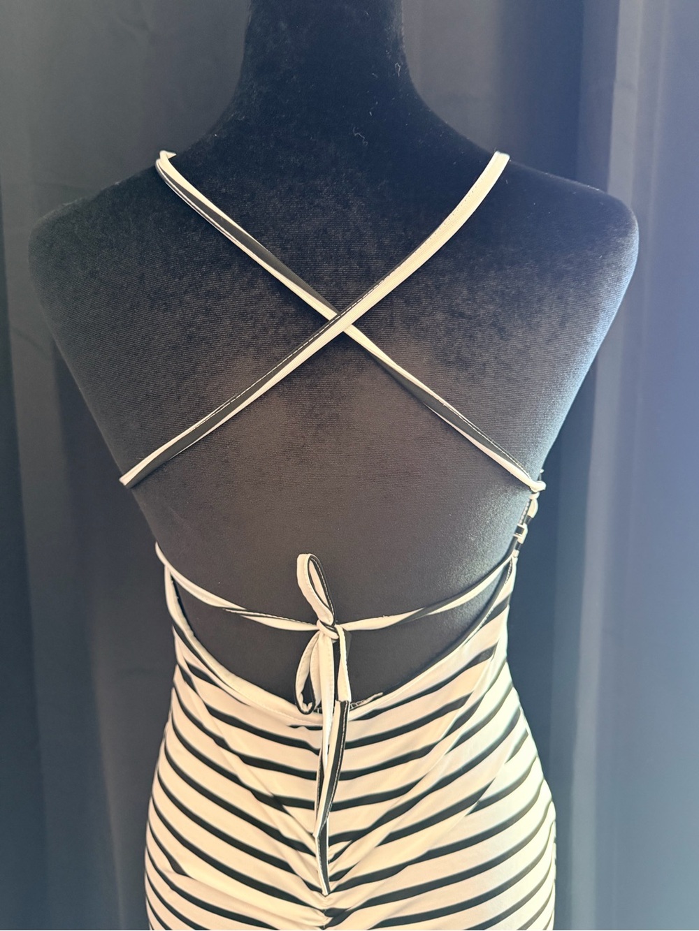 Striped White and Black Maxi Dress - Sleeveless Halter Style - Picture 9 of 10